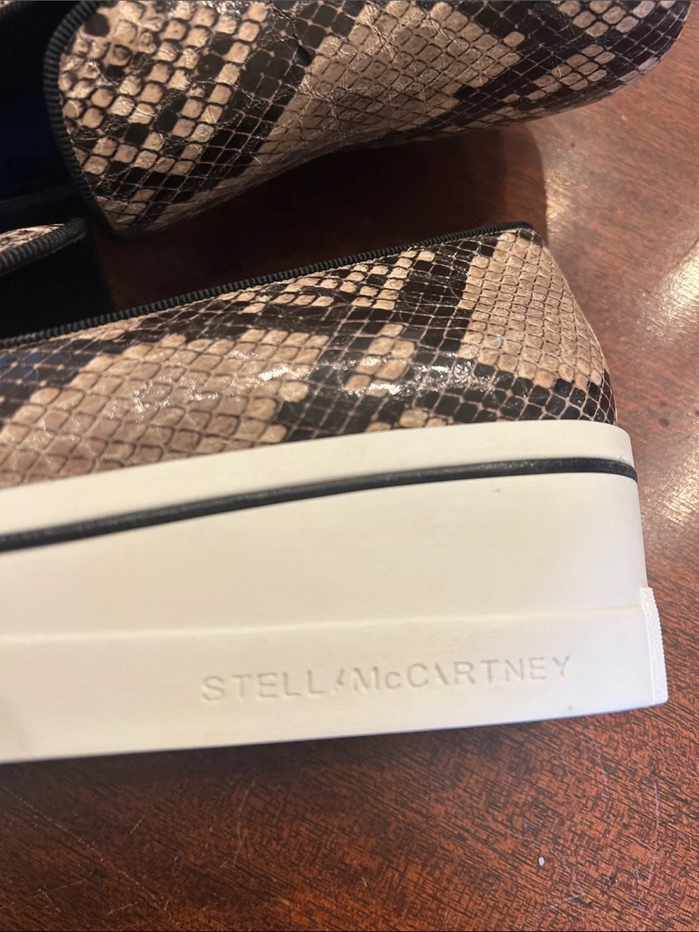 Stella McCartney Beige and Black Snake-Print Platform Slip-Ons